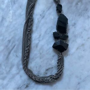 J.Crew dark silver necklace with black gems, 24" chain